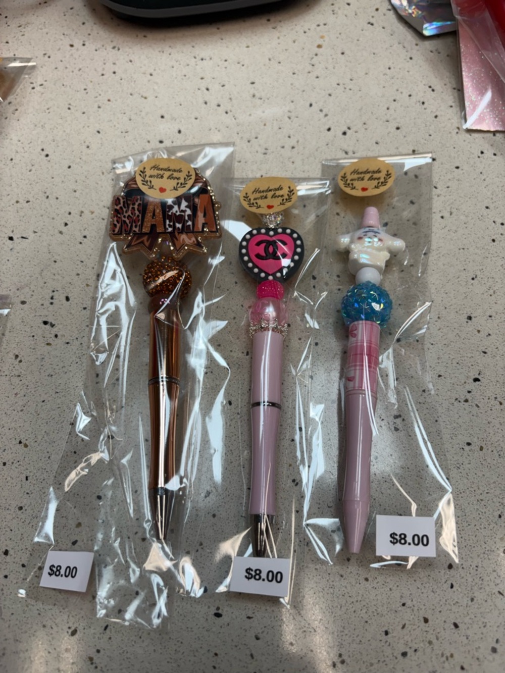 Set of 3 Decorative Novelty Pens - Pink, Rose Gold & Light Pink